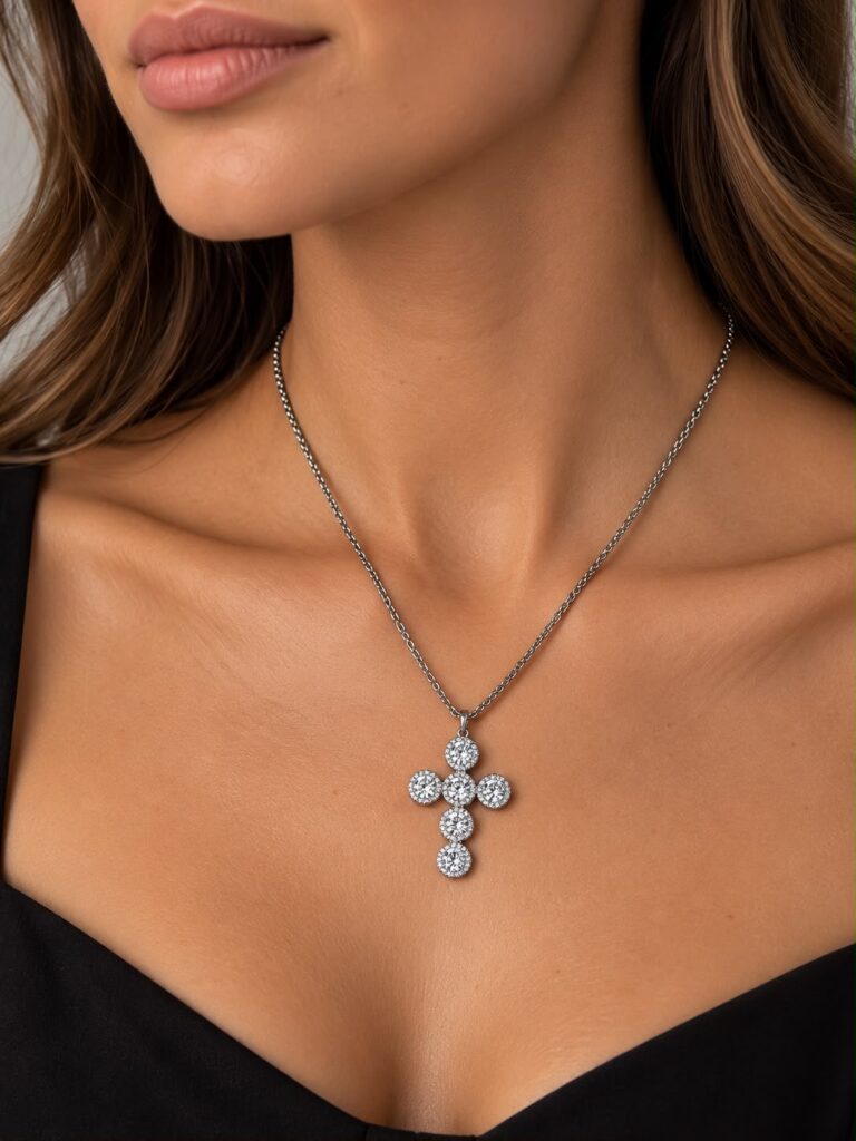 Colgante de cruz con circonita en plata