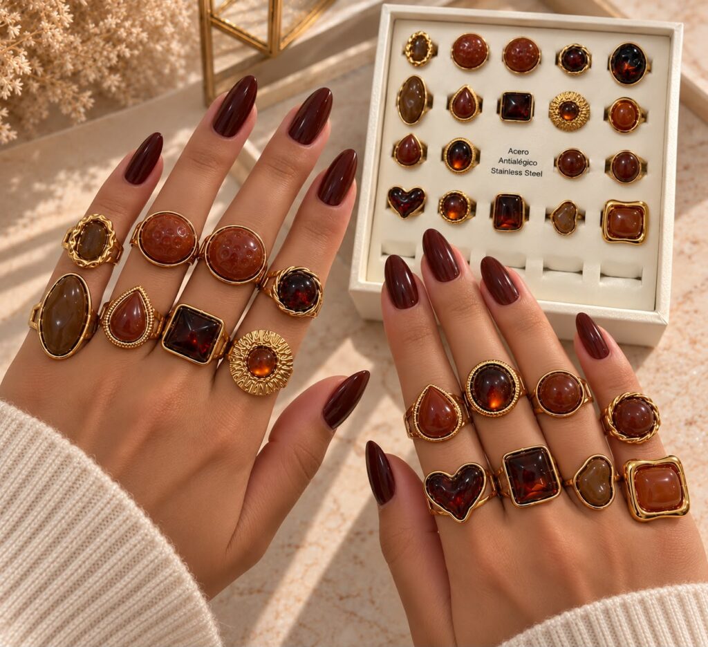 Anillos dorados ajustables (colección ámbar)
